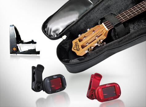 LEHO精选多款不同厚度和内里材质的琴袋，搭配贴心内部设计，除了高质感的外观，更具保护力。另有电子调音器、背带、展架等配件供您挑选！